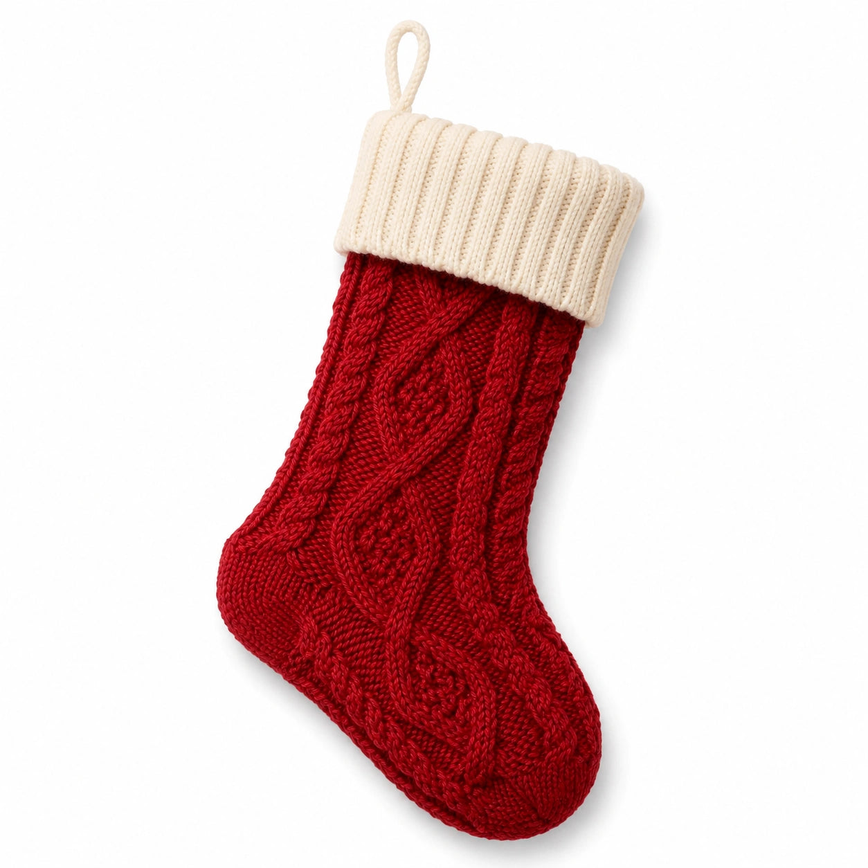 Calza decorativa taglia unica in tessuto lavorato a maglia rosso e avorio con passante stile intrecciato