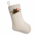 Calza natalizia 45 cm in tessuto beige con decoro rustico da appendere