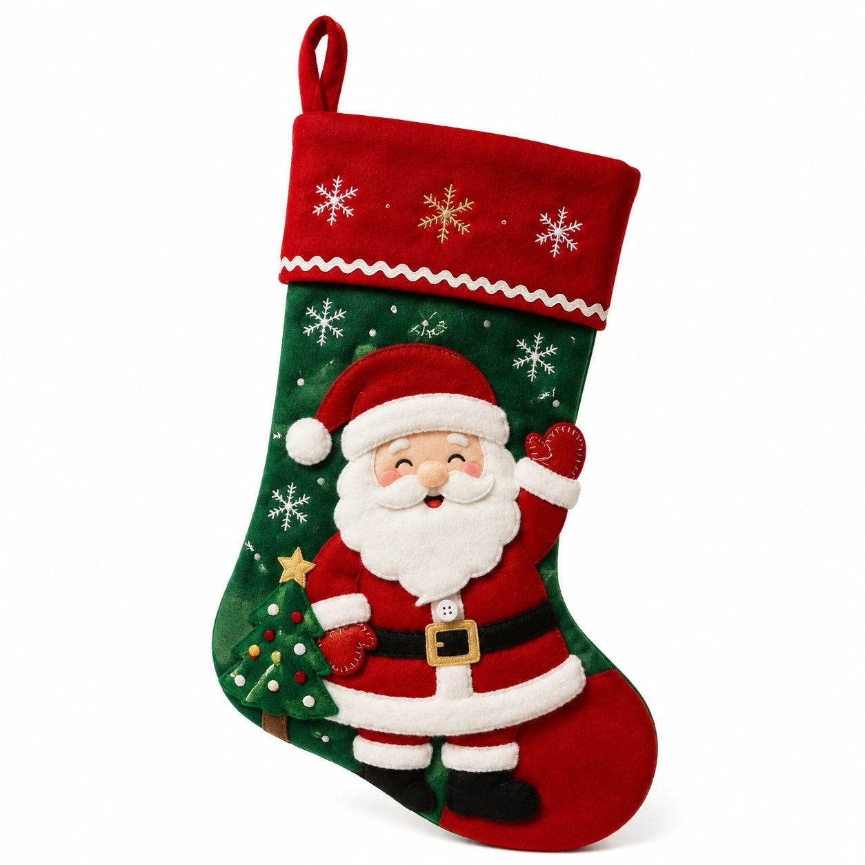 Calza natalizia 45 cm in feltro rosso e verde con Babbo Natale - decorazione da appendere