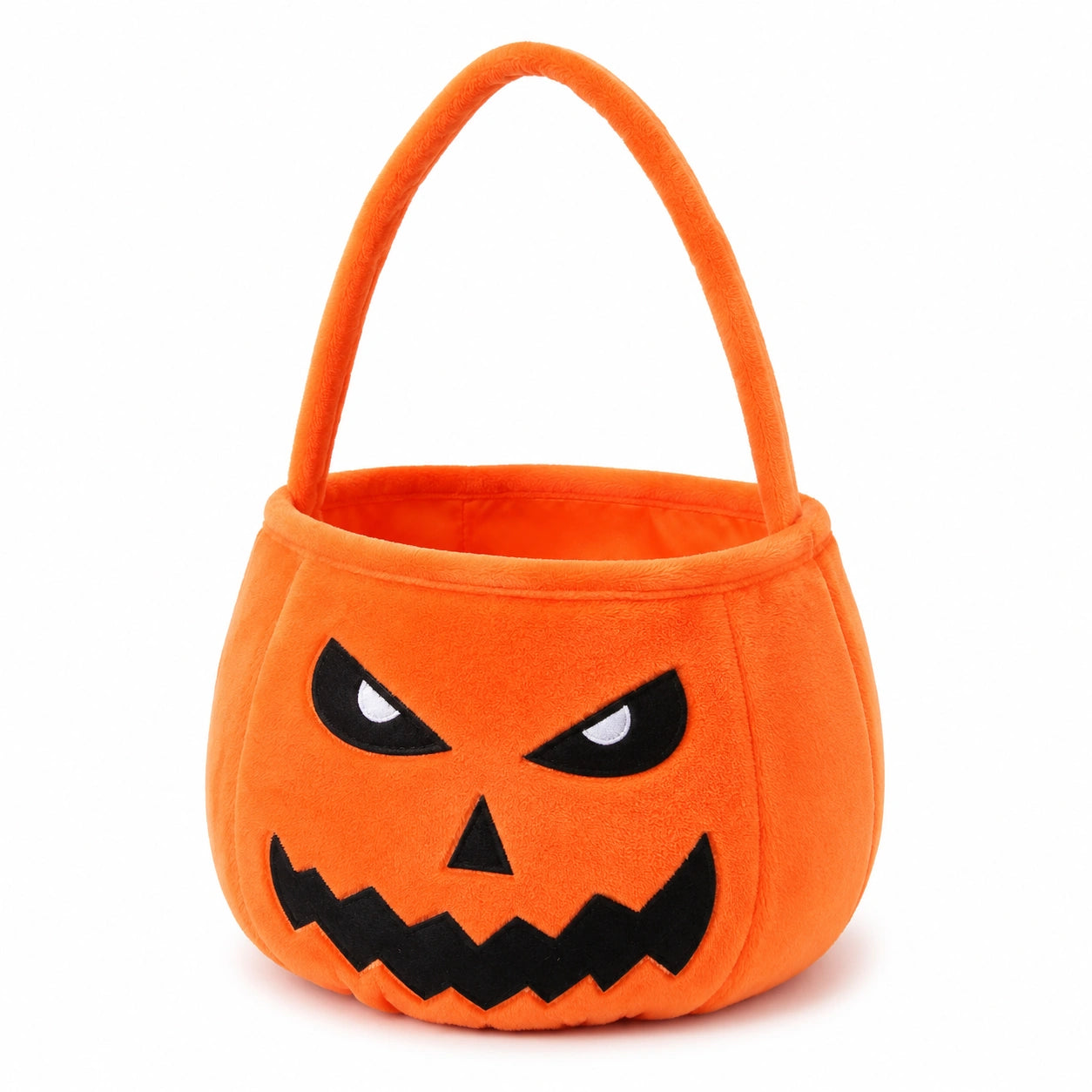 Borsa porta dolci 25 x 20 cm in peluche arancione con manico e motivo zucca