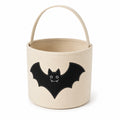 Cestino portaoggetti rotondo 25 x 25 cm in tessuto beige con pipistrello nero pieghevole