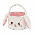 Cestino portauova rotondo 24 x 20 cm in peluche bianco e rosa con manico stile coniglio