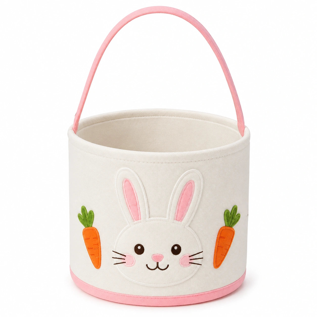 Cestino portaoggetti rotondo 20 x 20 cm in tessuto bianco e rosa con manico - coniglio decorativo