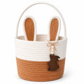 Cestino portaoggetti rotondo 24 cm in corda di cotone bianco/marrone con manico e coniglio decorativo