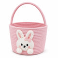 Cestino portaoggetti rotondo 25 x 20 cm in tessuto rosa con manico e coniglio decorativo