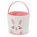 Cesto portaoggetti rotondo 30 x 35 cm in tessuto bianco e rosa con manico stile coniglio