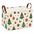 Cesto contenitore 38 x 28 x 28 cm in tessuto beige con manici marroni - motivo natalizio pieghevole