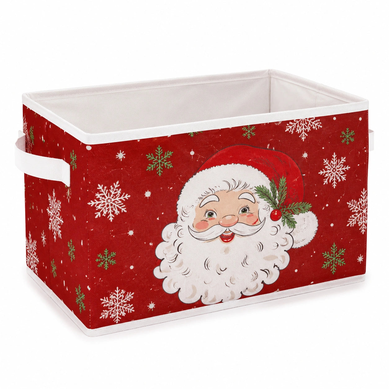Cesto contenitore 38 x 26 x 25 cm in tessuto rosso con manici - motivo Babbo Natale per organizzazione casa