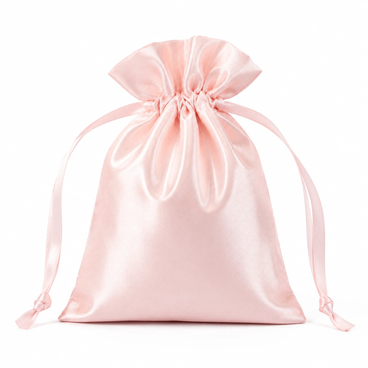 Sacchetto regalo 15 x 20 cm in tessuto satinato rosa con chiusura a coulisse