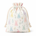 Sacchetto con coulisse 20 x 15 cm in tessuto multicolore con coniglietti e fiori