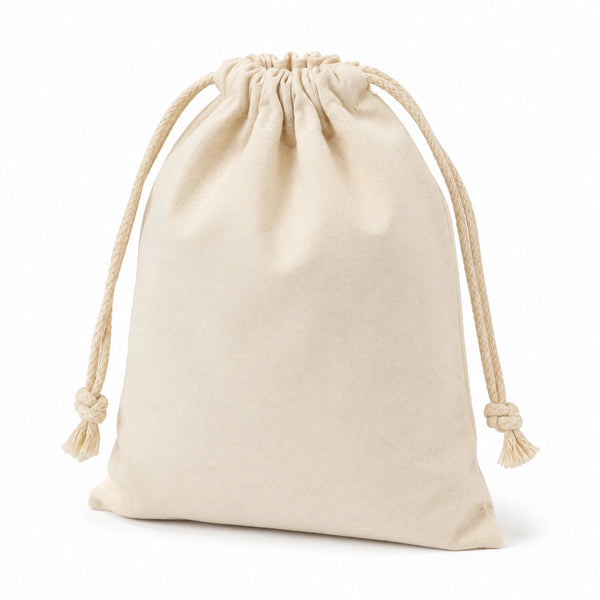 Sacchetto con coulisse 30 x 40 cm in cotone beige per organizzazione stile semplice