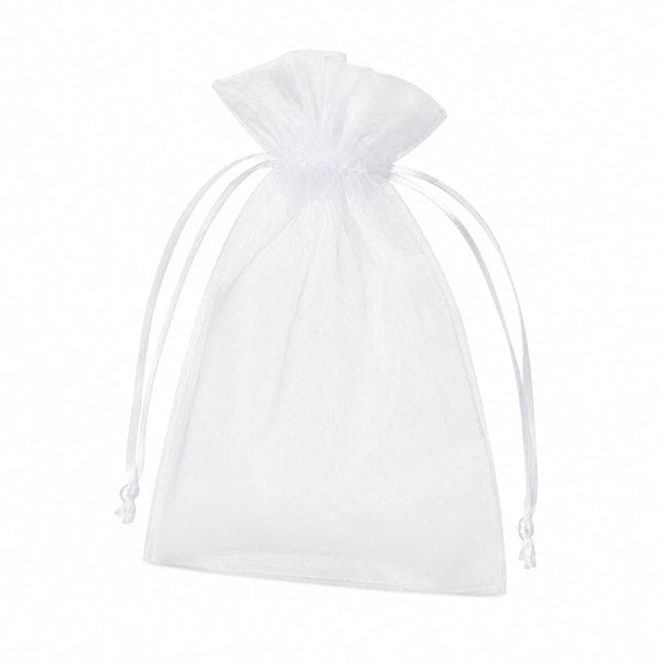 Sacchetto regalo 10 x 15 cm in organza bianca con chiusura a coulisse