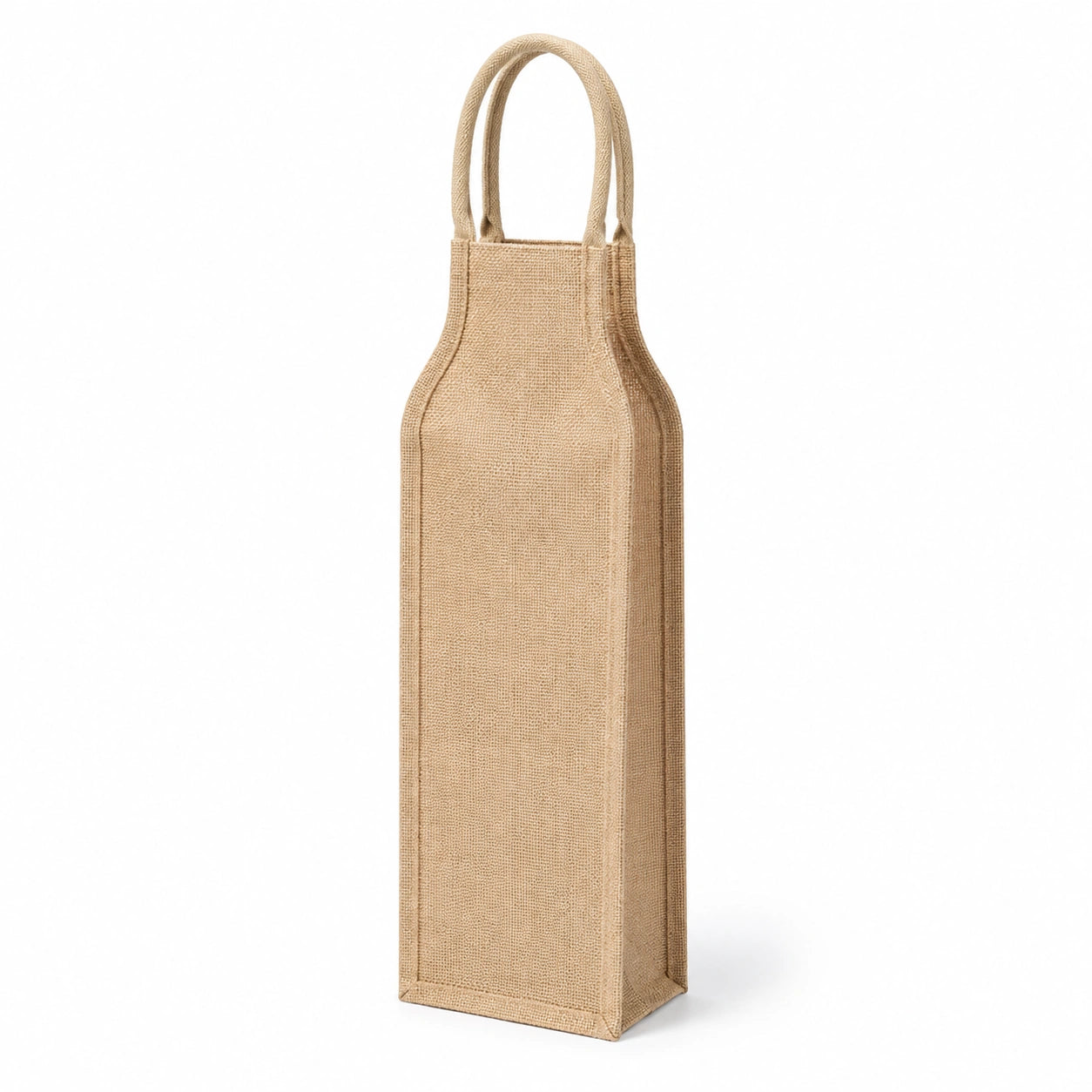 Borsa portabottiglia 12 x 12 x 36 cm in iuta beige con manici per bottiglia di vino