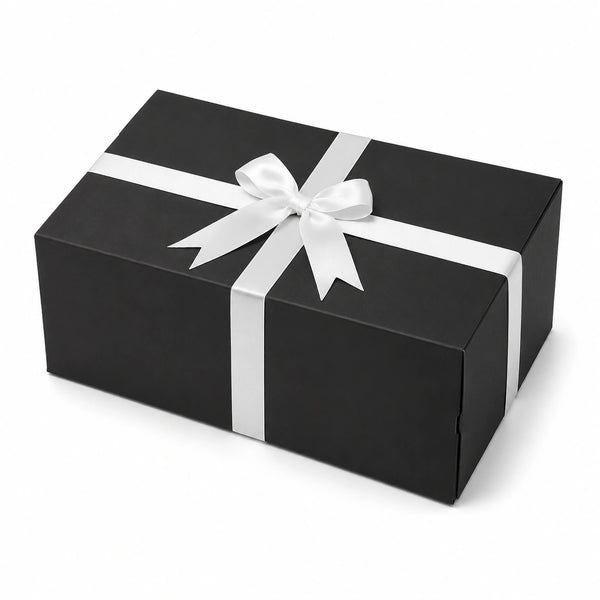 Scatola regalo 30 x 20 x 10 cm in cartone nero e bianco con nastro decorativo stile elegante