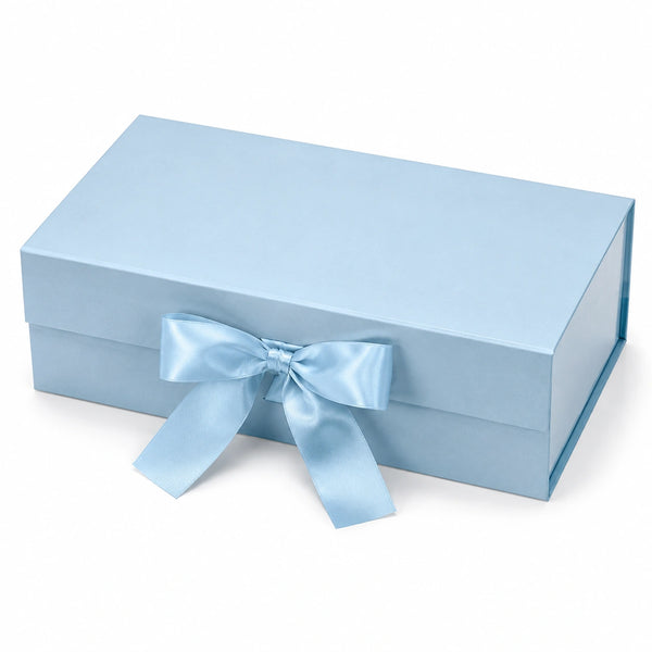 Scatola regalo 30 x 20 x 10 cm in cartone azzurro con nastro in raso stile elegante
