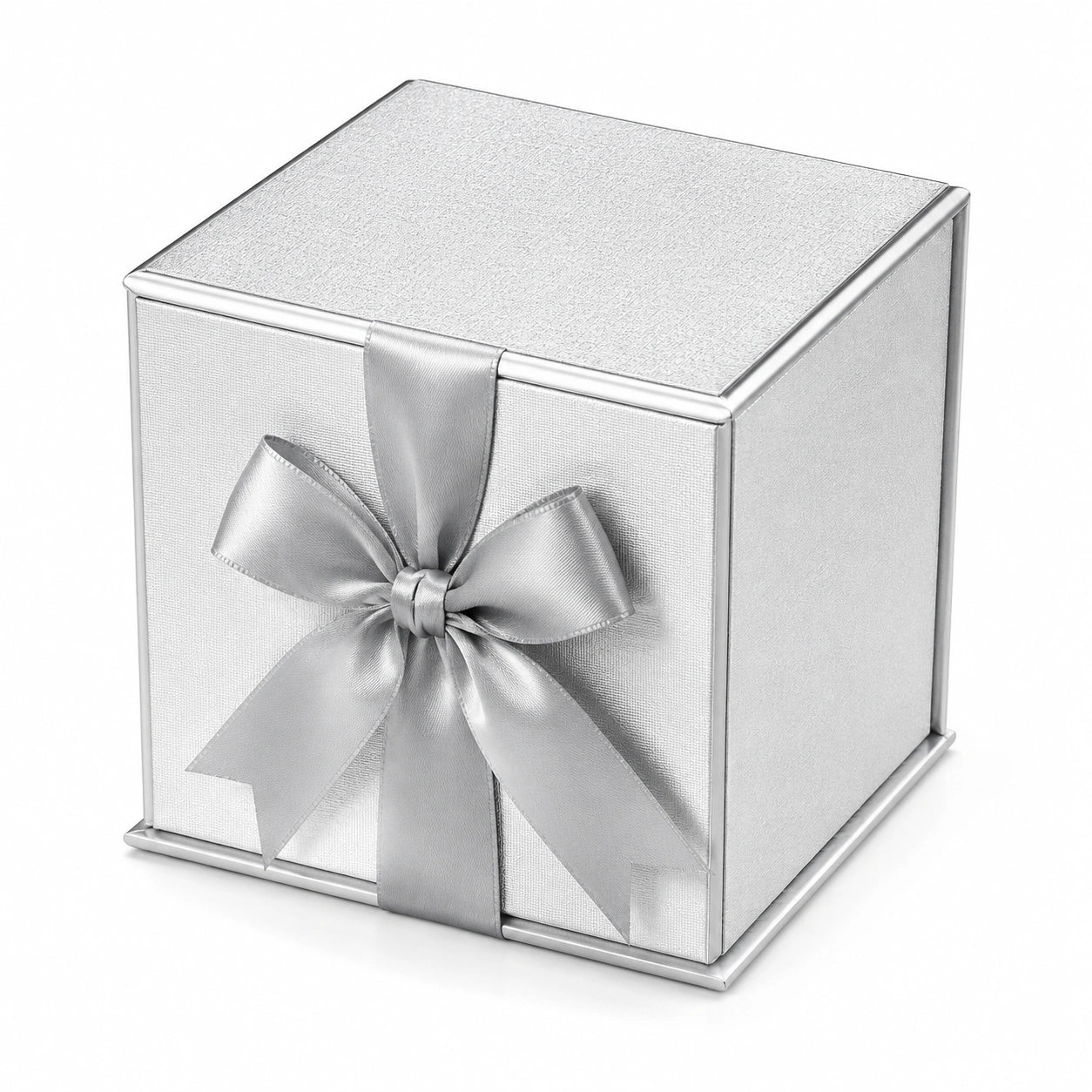 Scatola regalo 20 x 20 x 20 cm in cartoncino argento con nastro in raso - cubica decorativa
