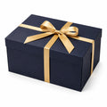 Scatola regalo 30 x 22 x 15 cm in cartone blu con nastro dorato - confezione decorativa