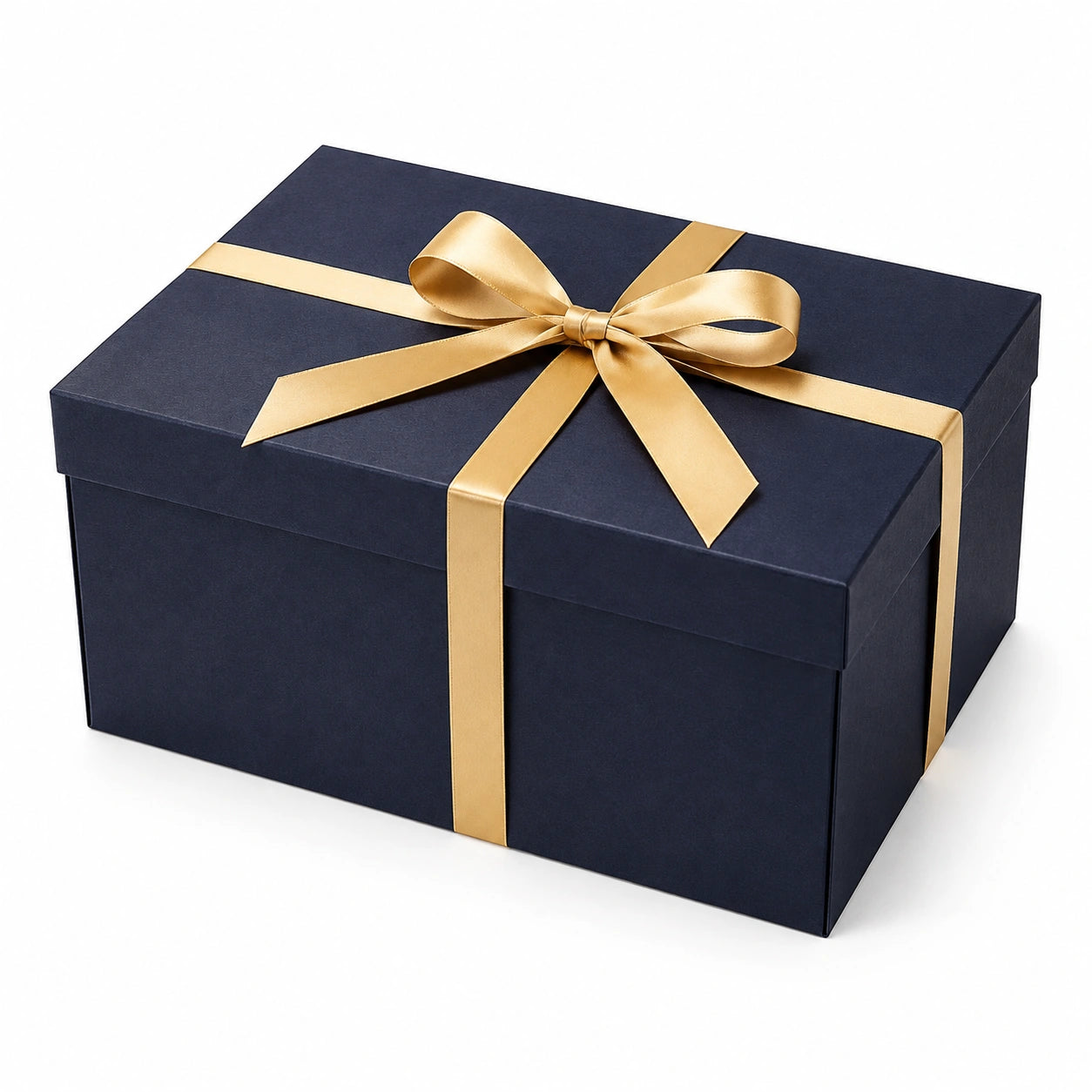 Scatola regalo 30 x 22 x 15 cm in cartone blu con nastro dorato - confezione decorativa