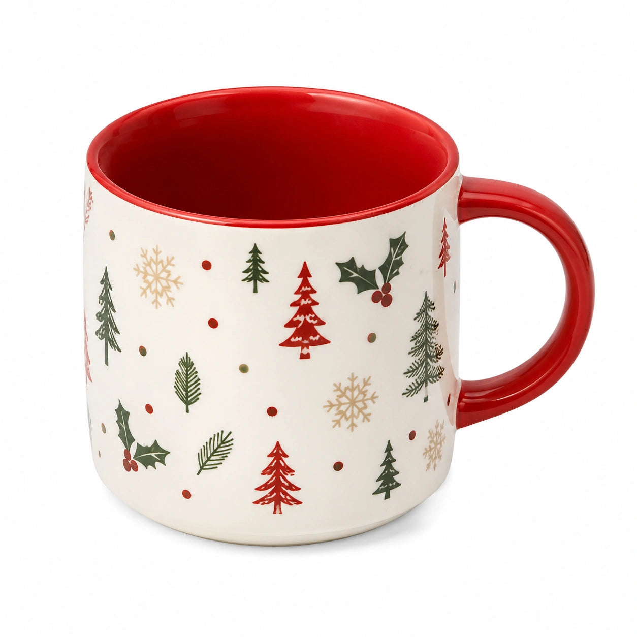 Tazza in ceramica 350 ml bianca rossa con motivo natalizio e manico