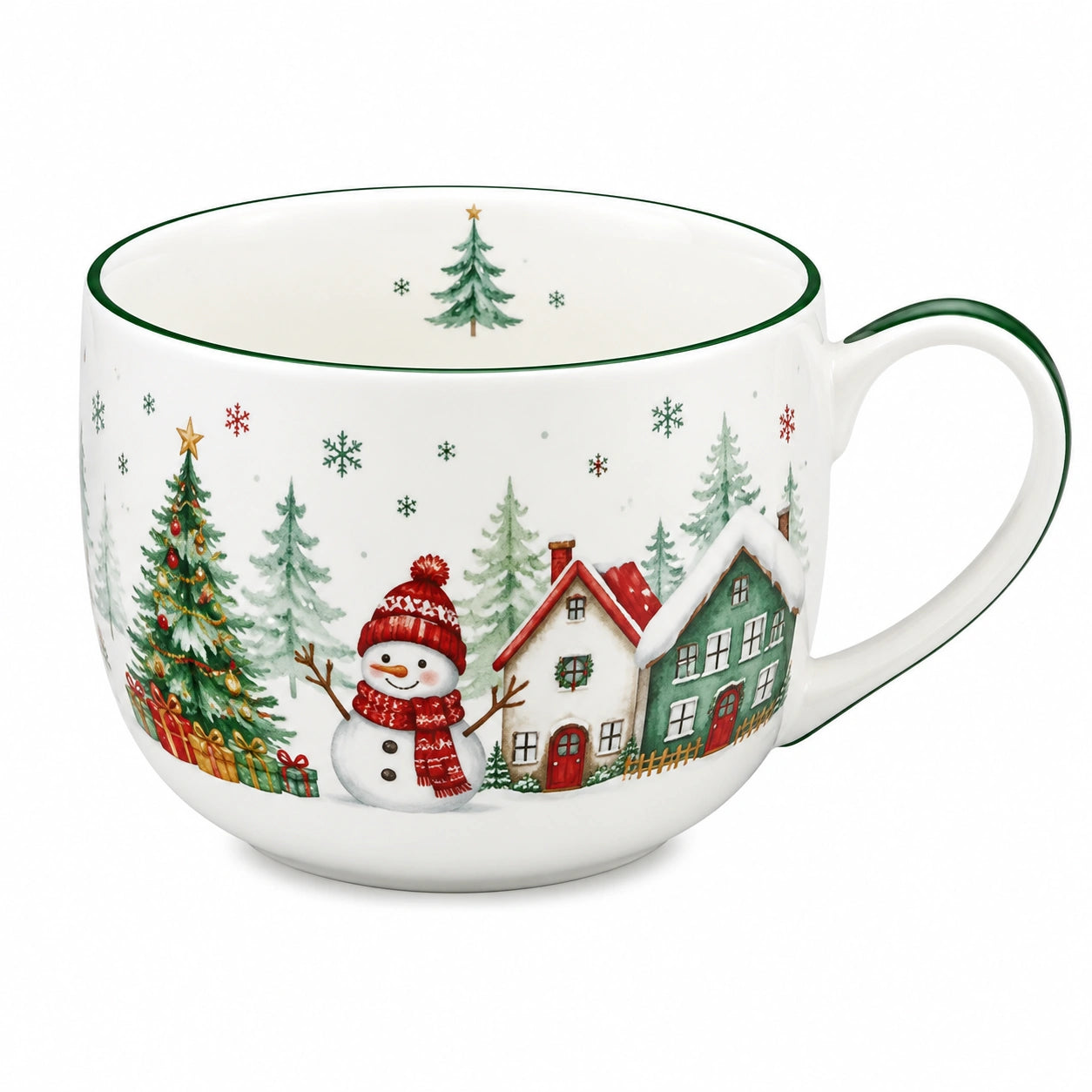 Tazza in ceramica 0.50 L bianco verde con manico - motivo invernale