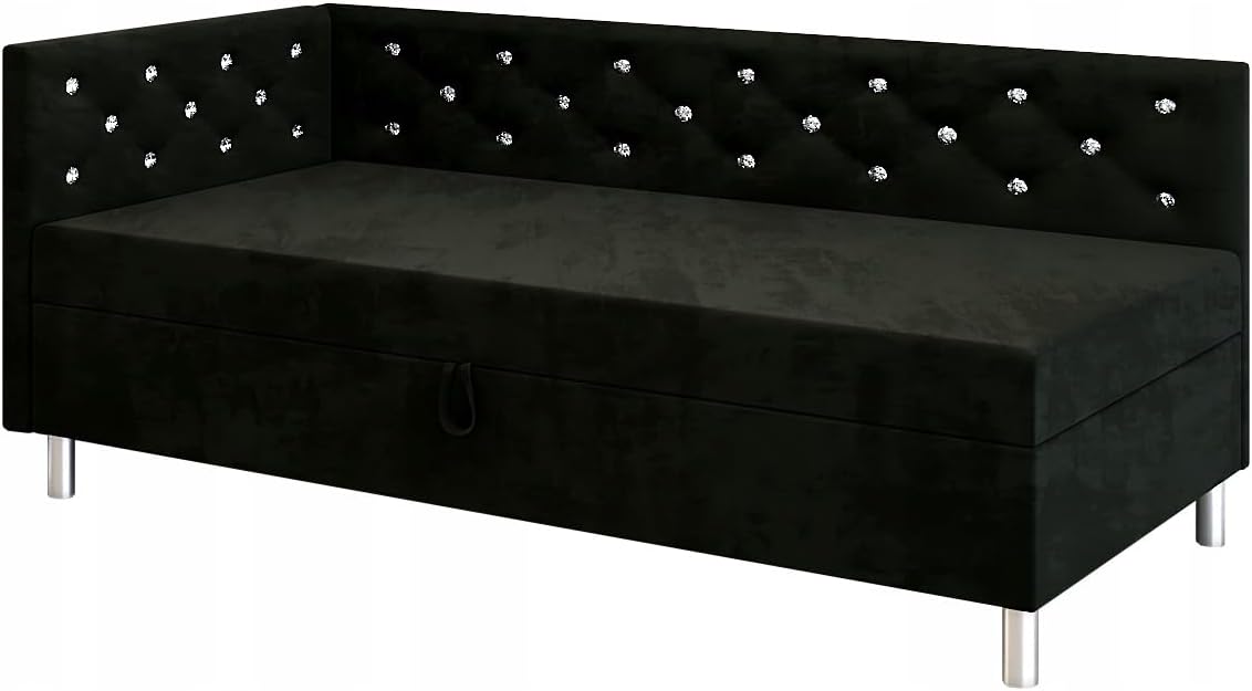Łóżko kontynentalne, TAPCZANY24, 105 cm, Czarny, aksamit
