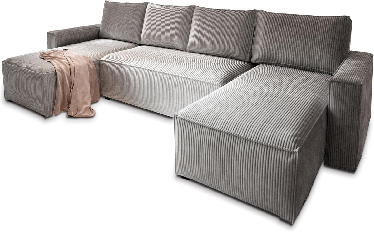 Masseno, Sofa rozkładana, 130x265 cm, Szary, płyta wiórowa, funkcja spania, miejsce do przechowywania