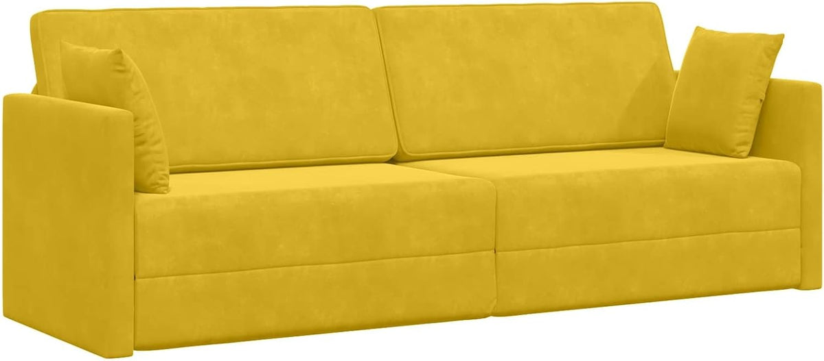 Sofa, vidaXL, 200 cm, Żółty, aksamit, funkcja spania