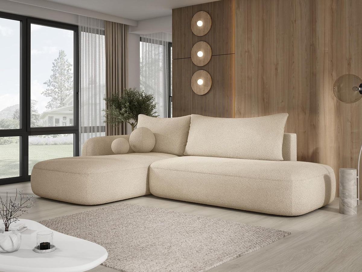 DomiMeble, Sofa narożna, 300 x 105 x 60 cm, Beżowy/Brązowy, funkcja spania