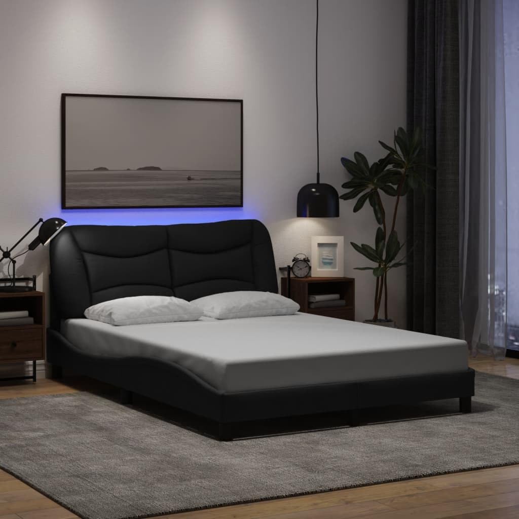 Rama łóżka, RMIHSJG, 140 x 200 cm, 5 V, Czarny, lite drewno, oświetlenie LED, USB