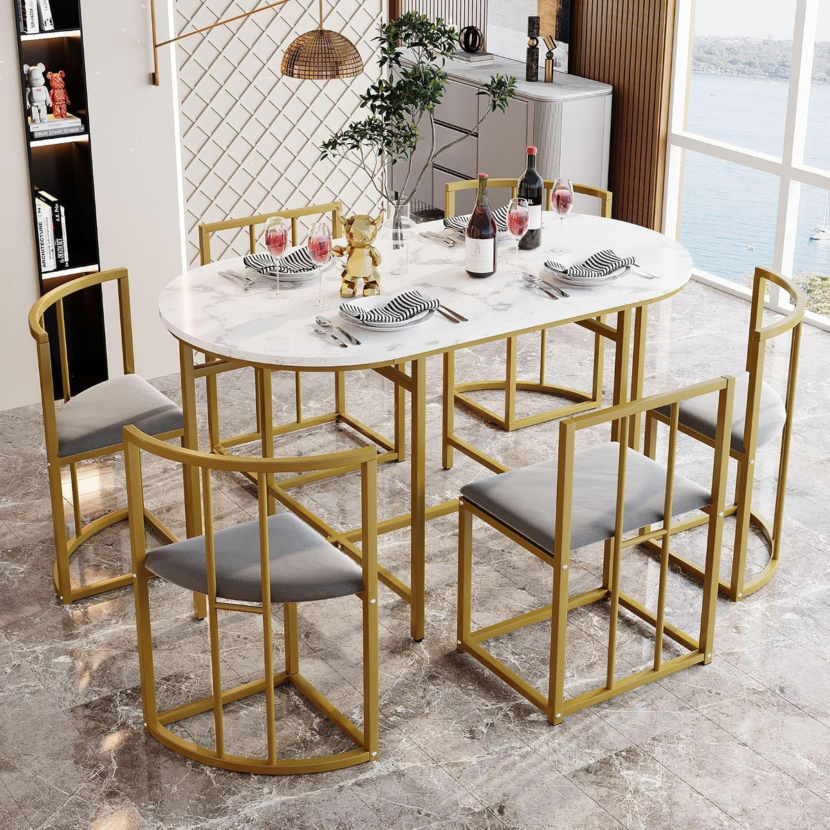 Zestaw mebli do jadalni, YCYDHDM, 140 cm, Złoty, MDF