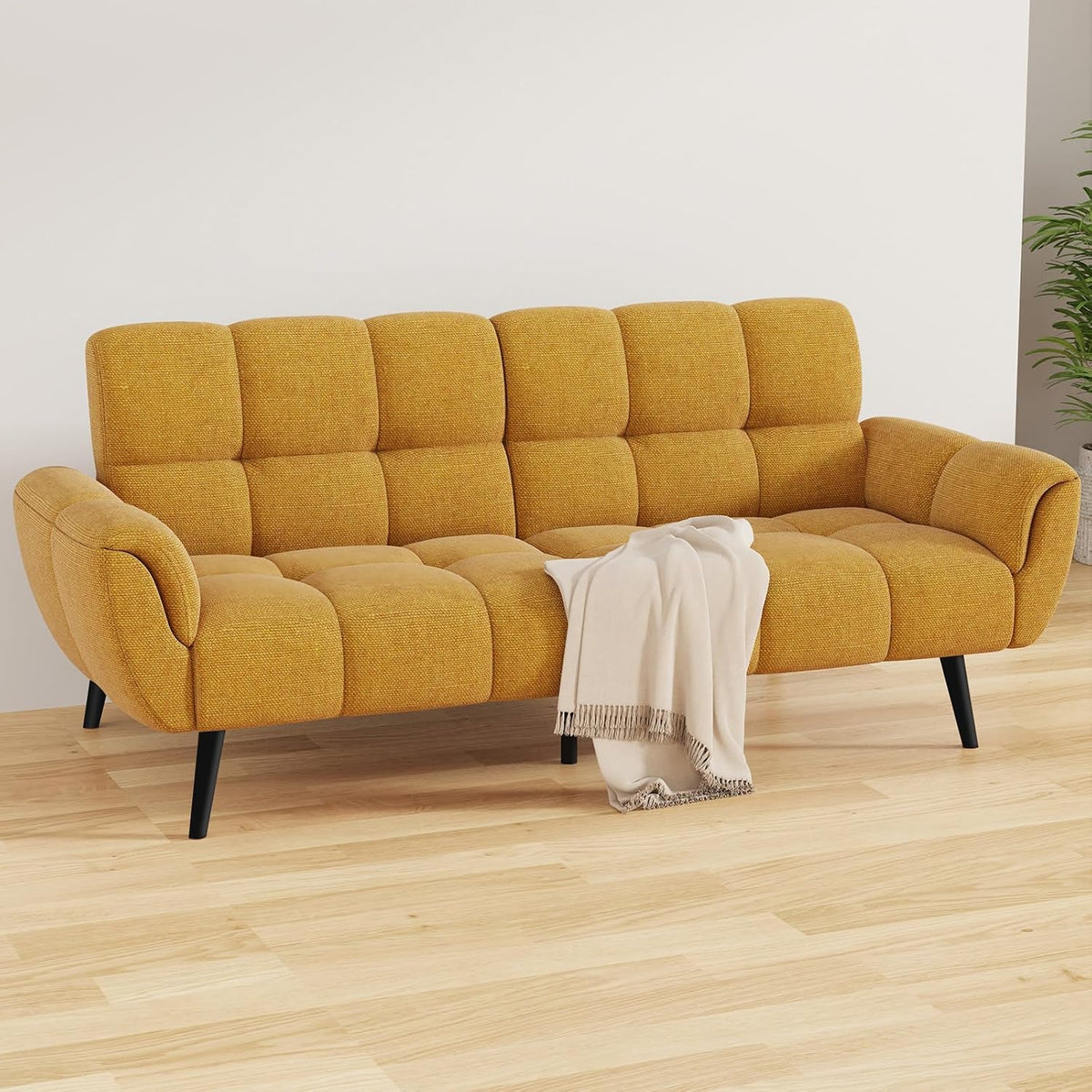 Sofa, JIEXI, 195 x 85 cm, Żółty, metal, 3-osobowa, funkcja spania, składana konstrukcja