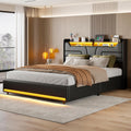 MOTUZP, Łóżko tapicerowane, 160 x 200 cm, Beżowy/Brązowy, MDF, oświetlenie LED, USB, pilot zdalnego sterowania