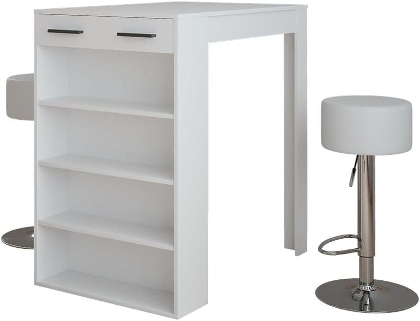 Vicco, Zestawy stołów barowych, 67 x 100 cm, 43,7 kg, Biały, płyta wiórowa, miejsce do przechowywania
