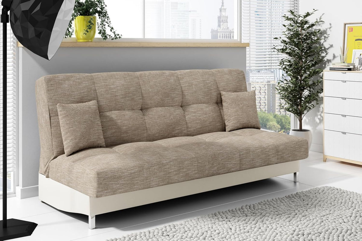 Sofa, LIKMA, 195x91x85 cm, Szary/Beżowy, skóra ekologiczna, 3-Osobowa, funkcja spania