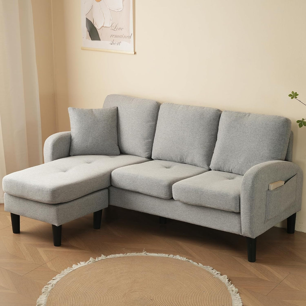 Sofa narożna, Gelukueub, 166 x 118 x 77 cm, Szary, 3-osobowa, modułowa konstrukcja