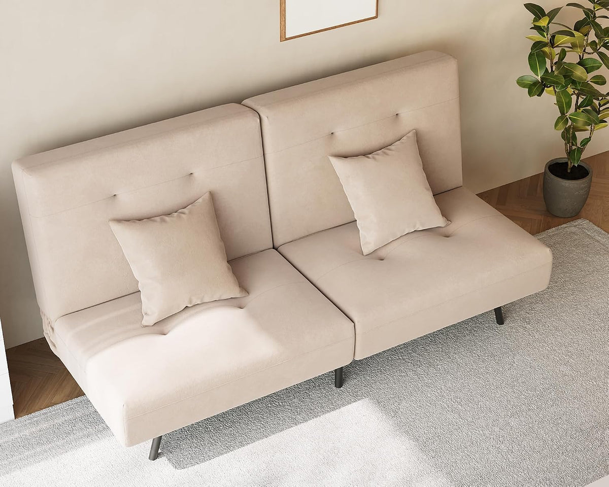 Sofa, SONNI, 180 x 89 x 78 cm, 3 W, Beżowy/Szary, aksamit, funkcja spania, regulowane oparcie, składana konstrukcja, 3 w 1