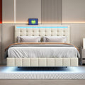 Łóżko tapicerowane, KeepGoon, 140 x 200 cm, Beżowy, MDF, oświetlenie LED, USB, pilot zdalnego sterowania
