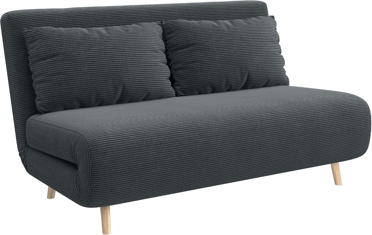 Sofa rozkładana, HOMCOM, 191 x 141 cm, 3 W, Szary, sztruks, 2-osobowa, funkcja spania, regulowane oparcie, składana konstrukcja, 3 w 1