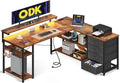 ODK, Biurko, 135 x 110 cm, Brązowy/Czarny, oświetlenie LED, USB, Bluetooth