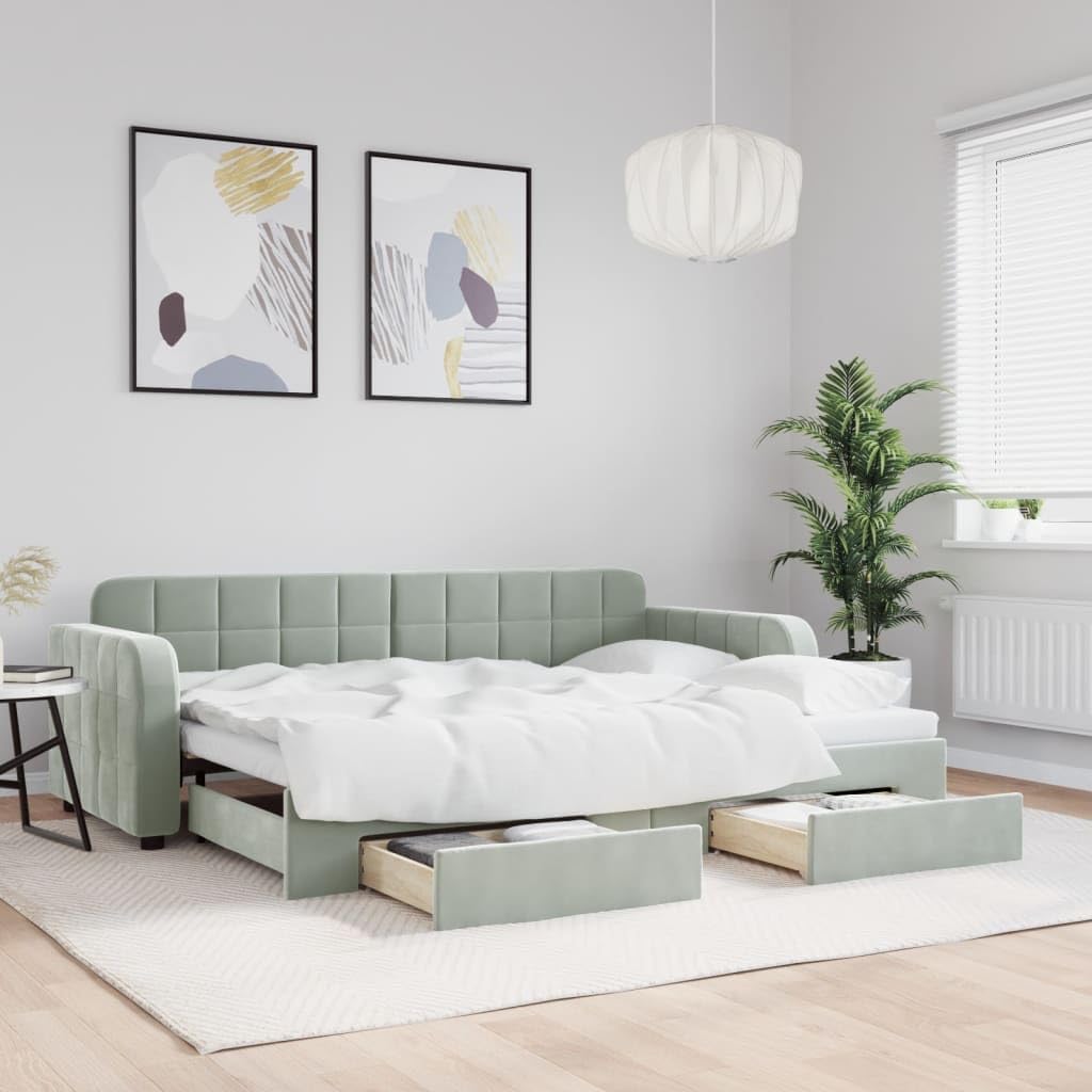 Sofa, FWIKDUN, 80 x 200 cm, 2 W, Szary, lite drewno, funkcja spania, 2 w 1