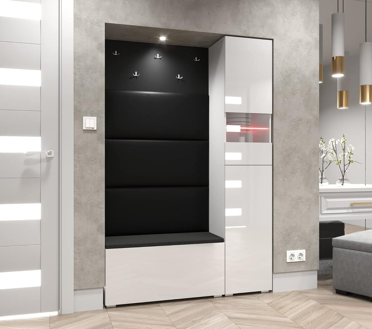 Furnitech, Szafa do sypialni, GF84, 21 W, 83 cm, Biały, oświetlenie LED