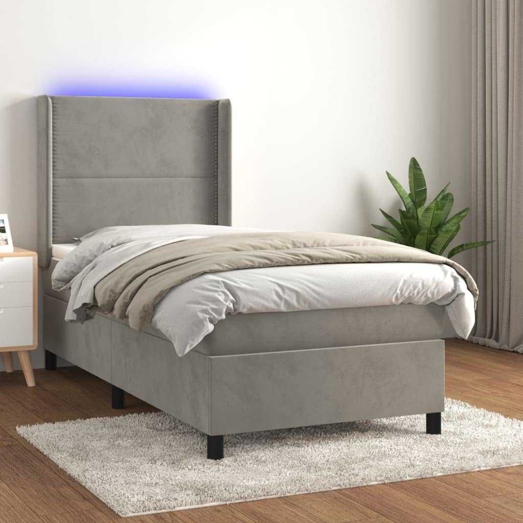 Ordellia, Łóżko kontynentalne, 80 x 200 cm, 5 V, Szary, lite drewno, regulowana wysokość, oświetlenie LED, USB