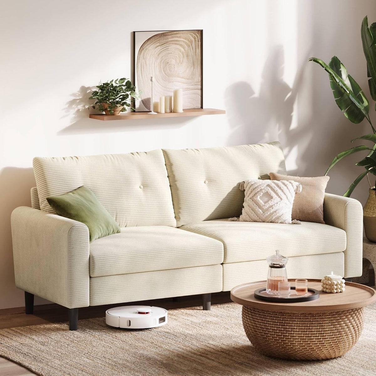 Sofa, LINSY HOME, 201 cm, Beżowy, sztruks, 3-osobowa