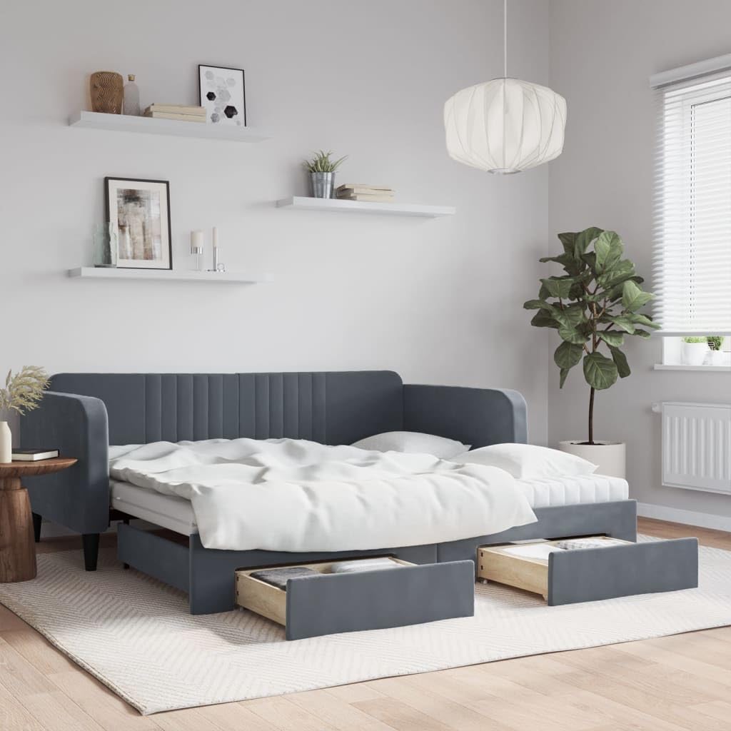 Sofa, Tonture, 90 x 190 cm, 2 W, Szary, lite drewno, funkcja spania, 2 w 1