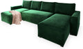 Sofa rozkładana, Masseno, 130x265 cm, Czarny/Zielony, płyta wiórowa, funkcja spania, miejsce do przechowywania