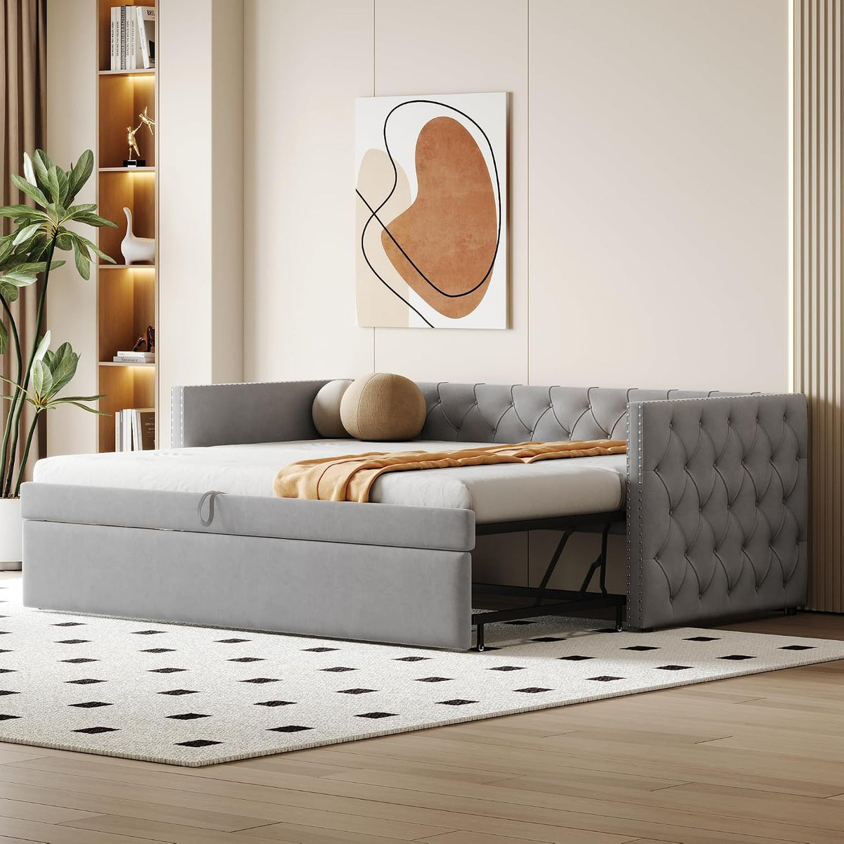 Generisch, Sofa, 90 x 200 cm, 300 kg, 2 W, Szary, aksamit, 2 w 1