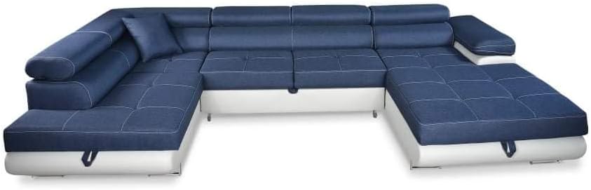 Sofa rozkładana, 266 x 125 cm, Szary, skóra ekologiczna, funkcja spania