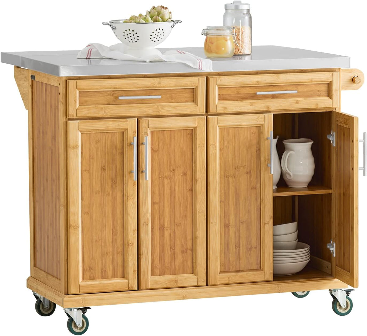 Mobilne wyspy do przechowywania, FKW69-N, SoBuy, 55,7 kg, 71 cm, Brązowy, MDF, 2 Szuflad, składana konstrukcja