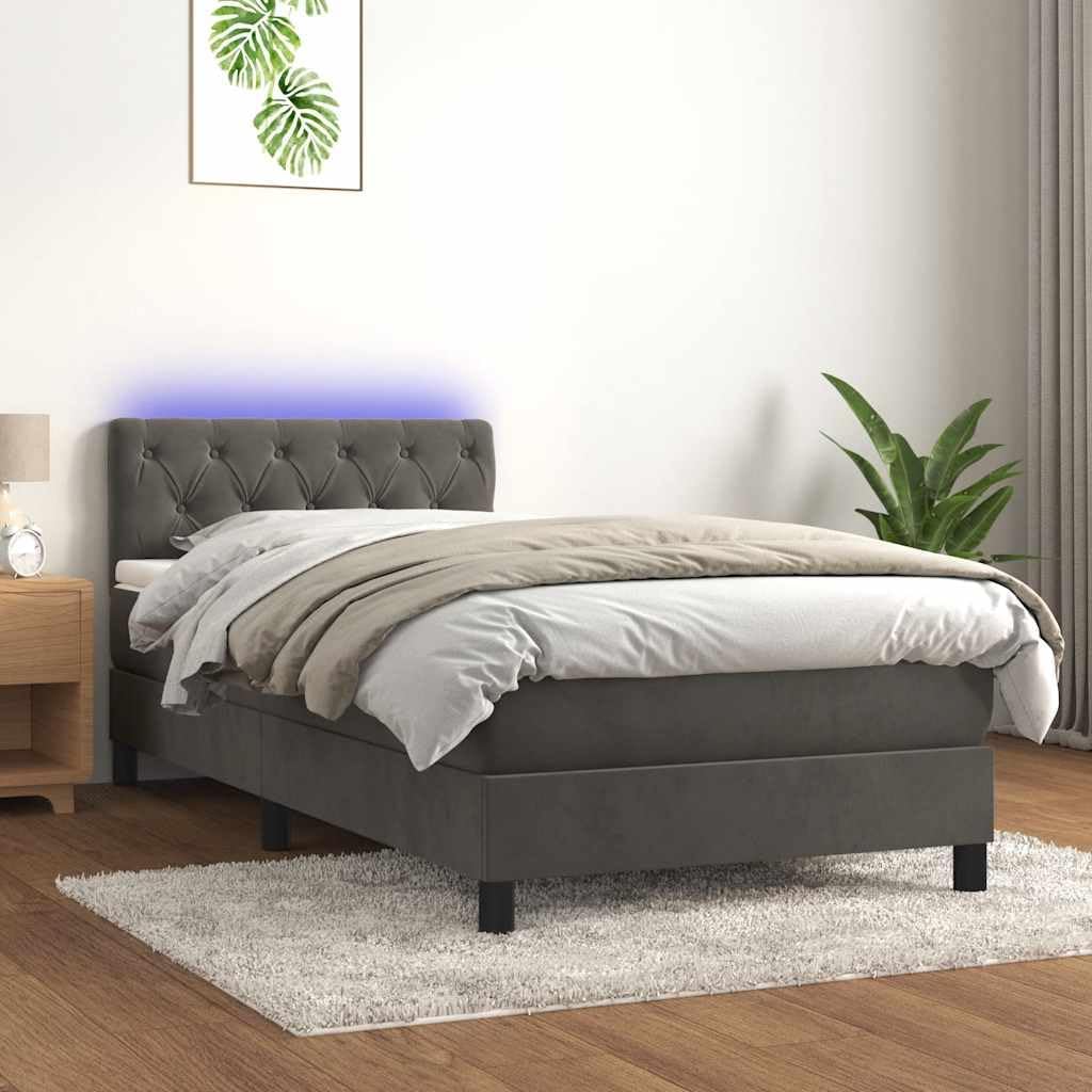Ordellia, Łóżko kontynentalne, 80 x 200 cm, 5 V, Szary, aksamit, oświetlenie LED, USB