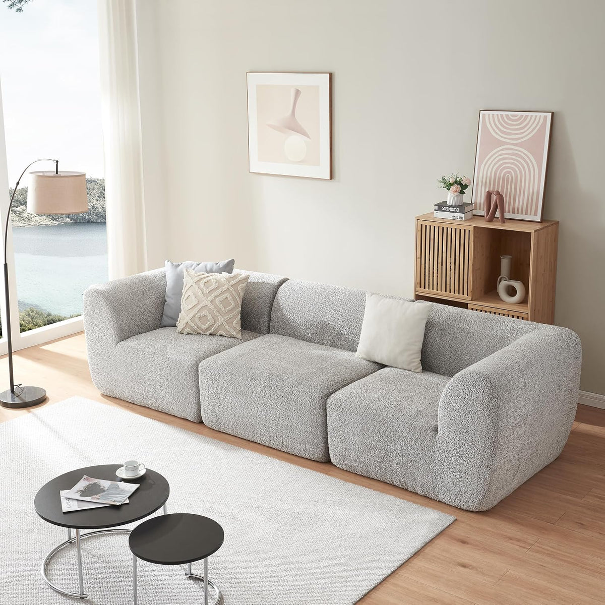 Sofa, en.casa, 76 x 313 x 108 cm, Szary, 3-osobowa, modułowa konstrukcja